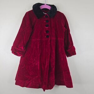 Vintage Girls Strasburg red swing coat jacket holiday black velvet collar 18m